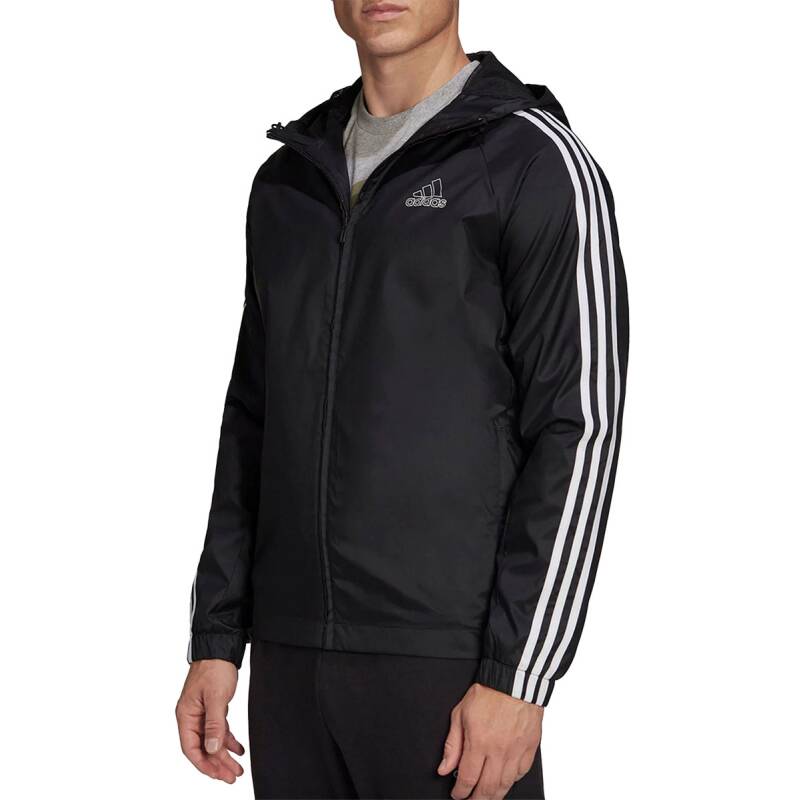 ADIDAS Essentials 3-Stripes Hooded Windbreaker Black