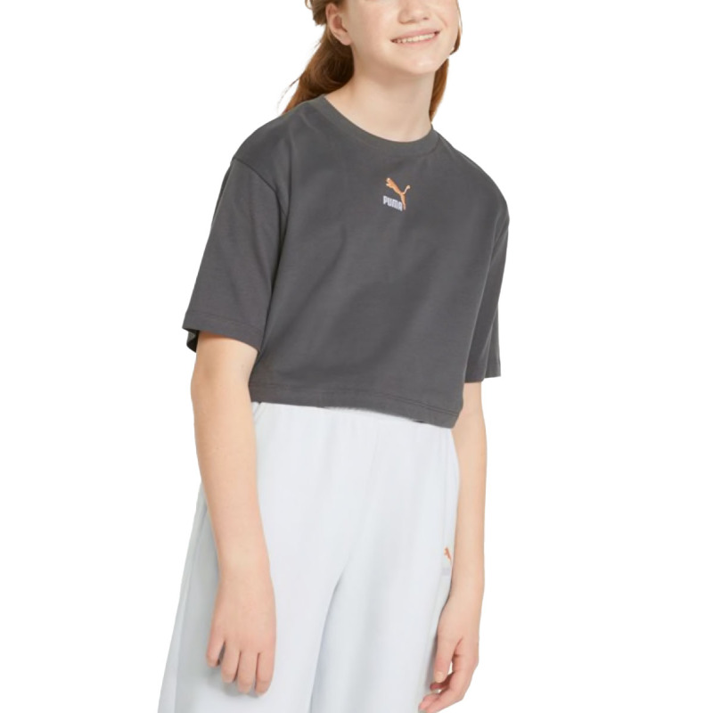 PUMA Relaxed Fit Youth Cropped Tee Grey G