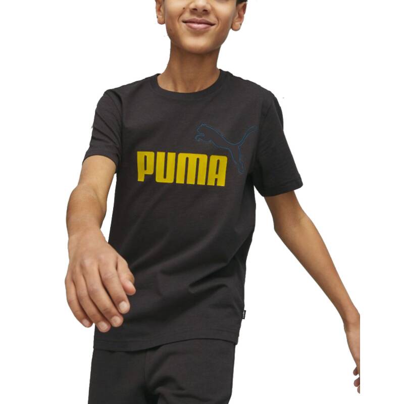 PUMA Essentials+ 2 Colour Logo Tee Black/Orange