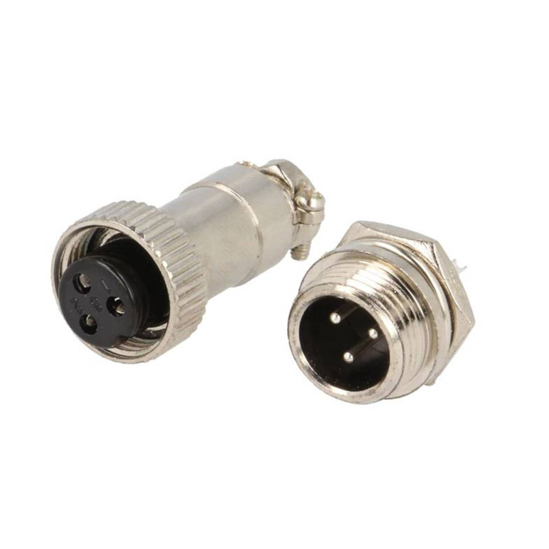 Букса за ховърборд GX16-3, комплект, метална, 3-ка, м+ж, 48VDC, 125VAC, M12x44mm