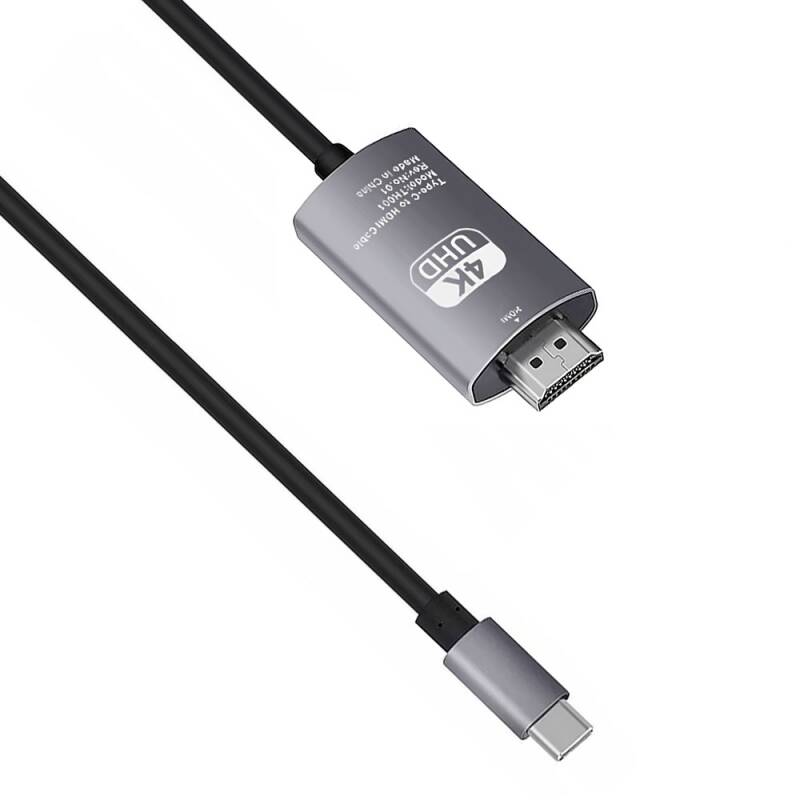 Кабел DeTech, USB-C – HDMI, 2.0m, 4K, 30Hz, Сив - 18392