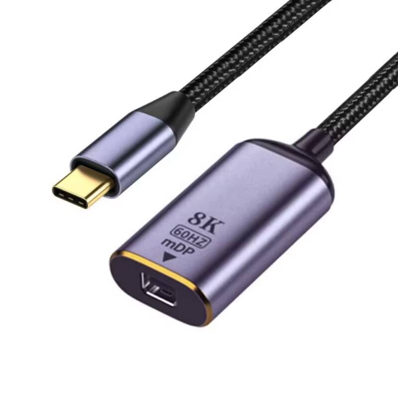 Преходник DeTech, USB-C – Mini DP, 8K, 60Hz, Сив - 17839