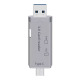 Четец за карти DeTech, USB Type-C - USB 3.0 OTG, SD, TF, сребрист - 17854