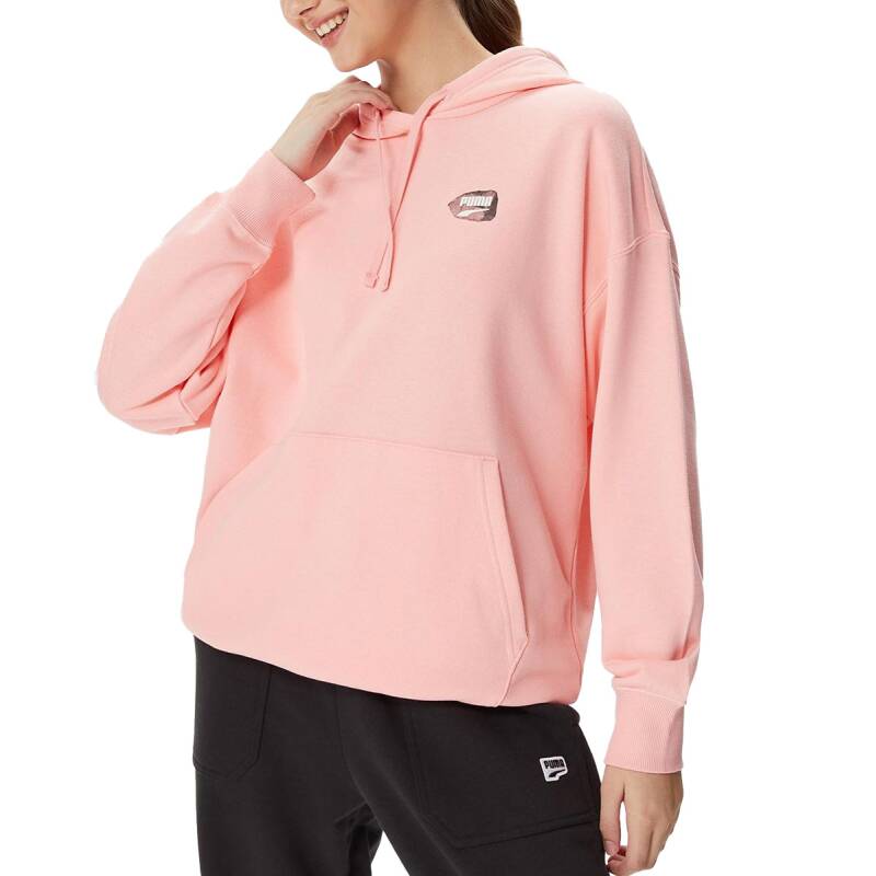 PUMA Downtown Oversized Graphic Hoodie Pink