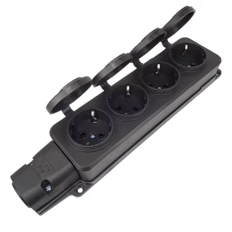 Удължител No brand 5704, 4 гнезда, 250V, 16A, Влагозащитен, Без кабел, Черен - 17873