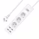 Удължител No brand, 3 гнезда, 250V, 16A, Кабел, 3m, 4 x USB F, С ключ, Бял - 17886