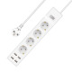 Удължител No brand, 4 гнезда, 250V, 16A, Кабел, 3m, 4 x USB F, С ключ, Бял - 17888