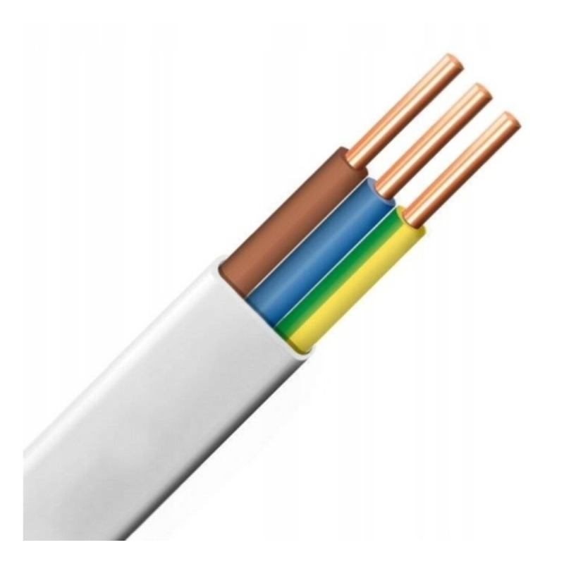 Кабел трижилен YDYP, мостов, меден, бял, плосък, ППВ-МБ1, Cu, 3x1mm2