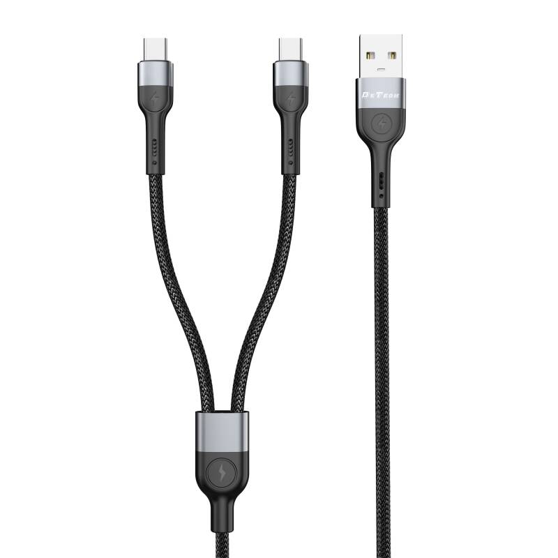 Кабел за данни DeTech DE-52UCC, 2 в 1, USB - 2хType-C, 1.0m, Черен - 40517