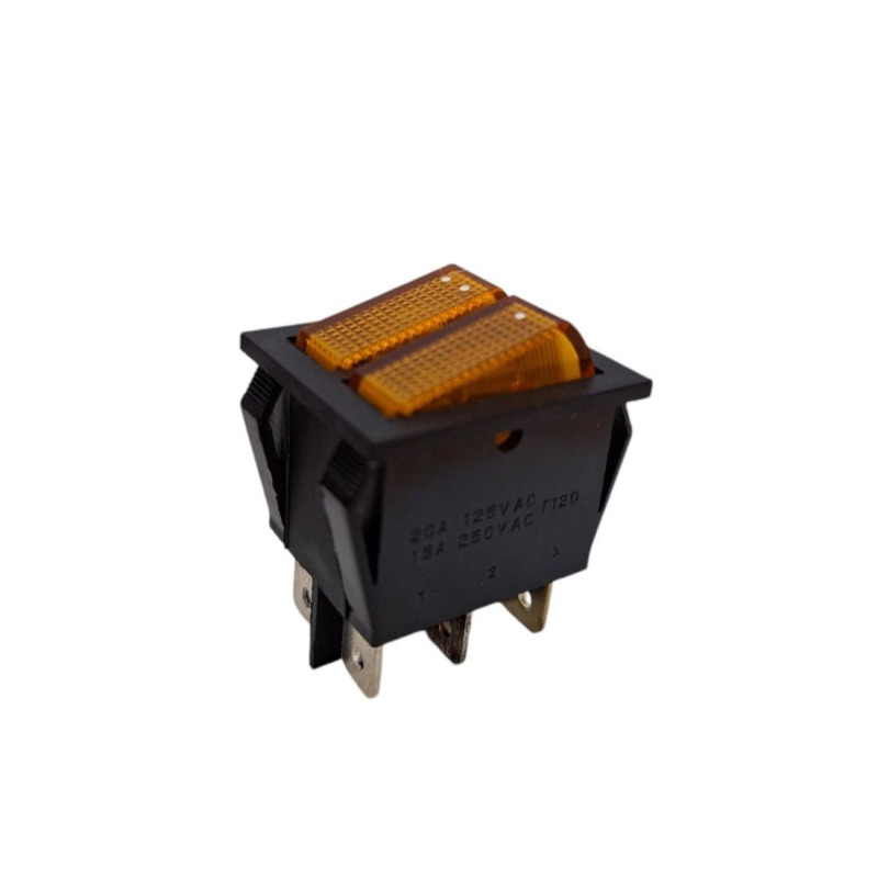 Двоен ключ MK-321A, 6pin, 2х2 положения, светещ, оранжев, 250VAC, 15A, 28x22mm