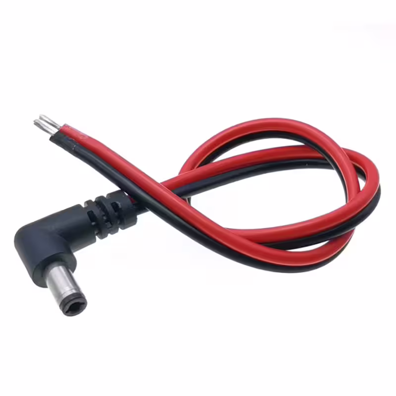 Букса захранваща DC, мъжка, ъглова, 5.5x2.1mm с кабел 18AWG