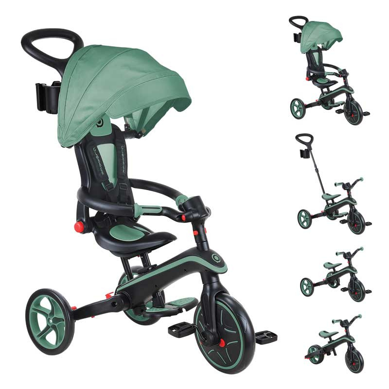 Детска триколка 4 в 1 GLOBBER EXPLORER TRIKE FOLDABLE, сгъваема, цвят маслина