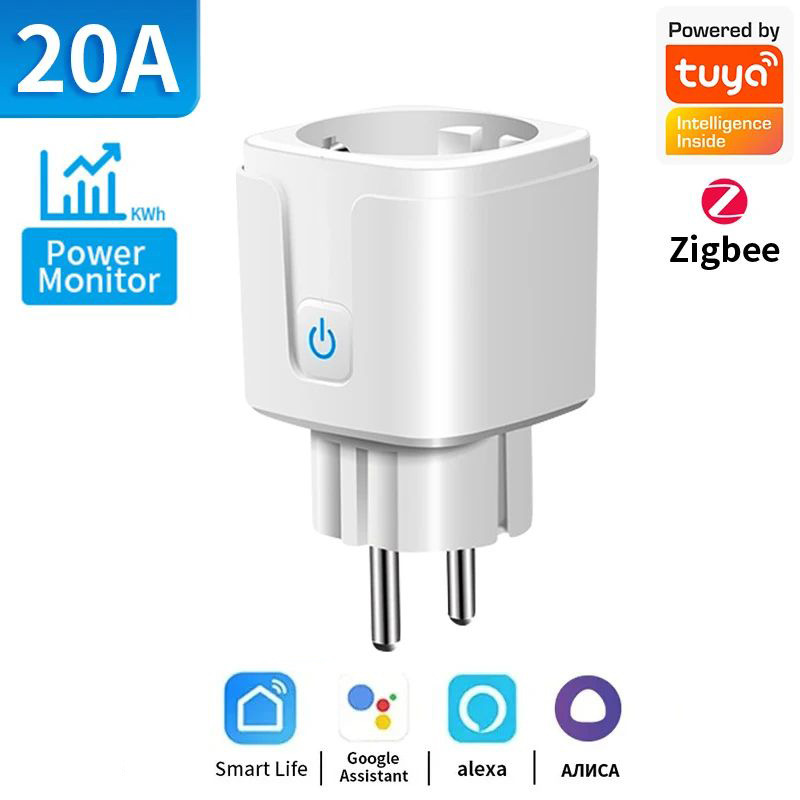 TNCE Tuya Смарт контакт с мониторинг на енергията, 20А, EU, Zigbee