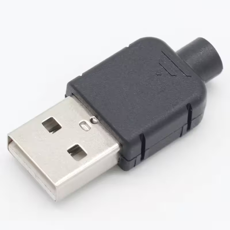 USB 2.0 конектор, мъжки, тип A, 4 пина, черен, за запояване