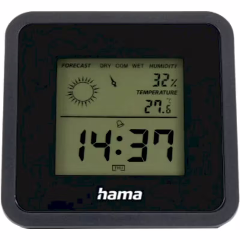 Настолен часовник Borneo, термометър, влагомер, вътрешно ползване, 0&deg;C до 50&deg;C, 20% до 95%