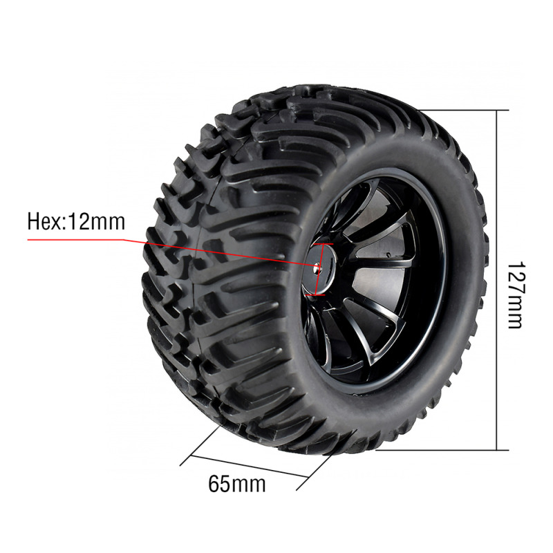 Джанти и Гуми за RC Автомобили, 12mm, 1/10, 4бр, Monster Truck Off Road