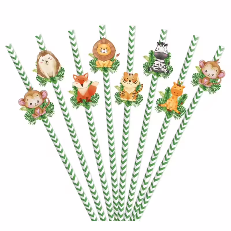 Cламки за пиене, джунгла, животни, комплект 12 бр