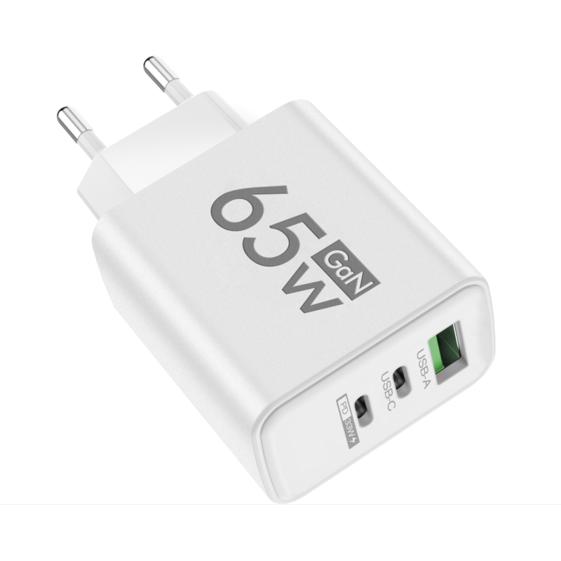 Мрежово зарядно устройство GaN 65W, PD, USB C