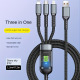 Кабел 3 в 1 USB, Micro USB, Type C и Lightning, бързо зареждане и пренос на данни, 1.2м, 6A