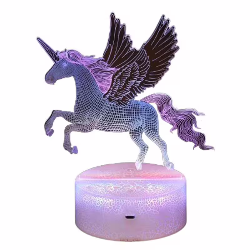 Детска нощна 3D LED лампа, Крилат еднорог, променящи се цветове, 20 см