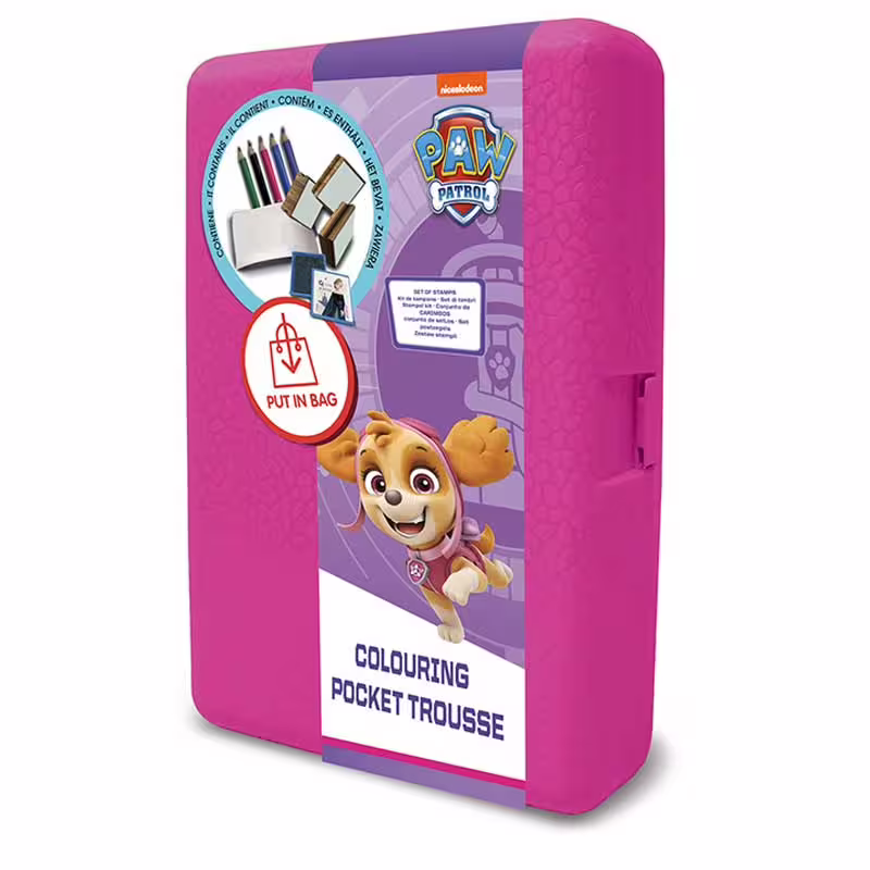 Розова кутия за съхранение "Paw Patrol" с аксесоари за оцветяване и 3 печата