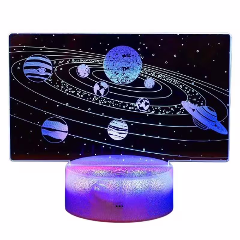 Нощна детска 3D LED лампа, Слънчевата система, променящи се цветове, 20 см