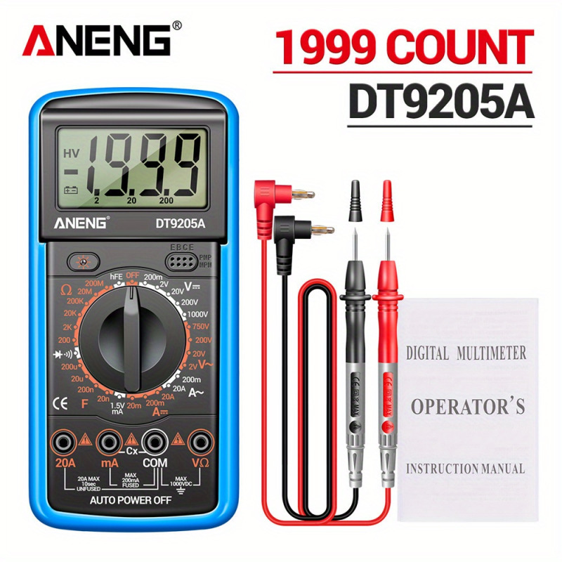 Цифров/Дигитален мултицет, ANENG DT9205A-12, 20A, 1000V, 200uF