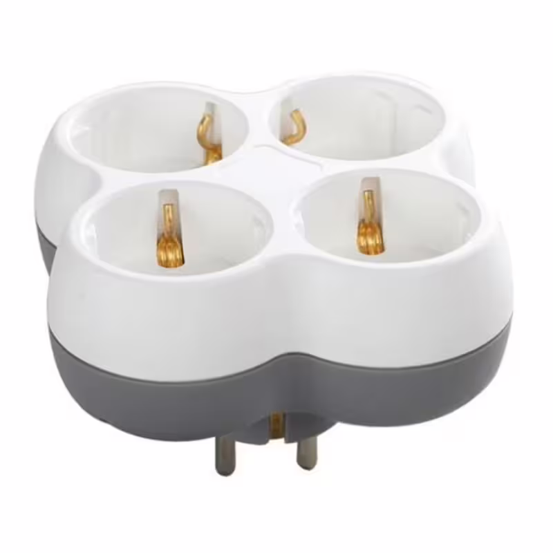 Разклонител за контакт TP4, 4-ка, без кабел, бял, 220VAC, 16A