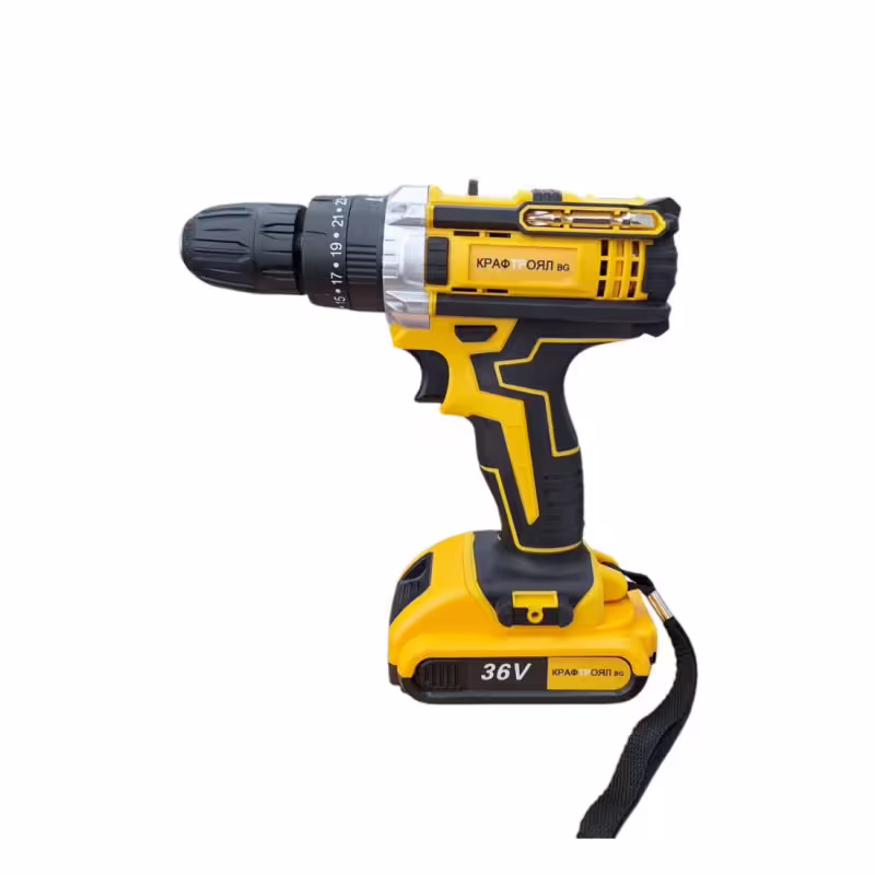 Винтоверт Kraft Royal, акумулаторен, ударен, 25 части, жълт, 36VDC, 6Ah, 42Nm, к-т