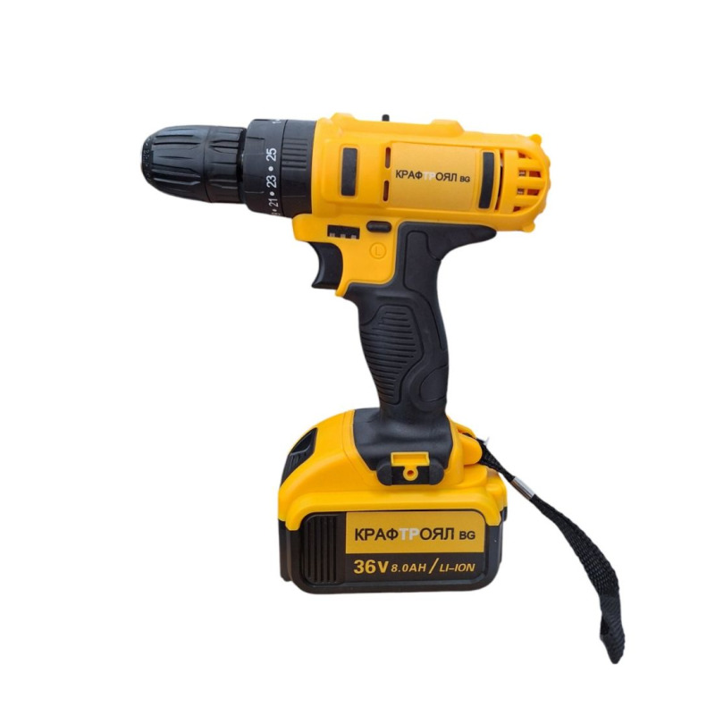 Винтоверт Kraft Royal, акумулаторен, ударен, 111 части, жълт, 36VDC, 8Ah, 42Nm, к-т