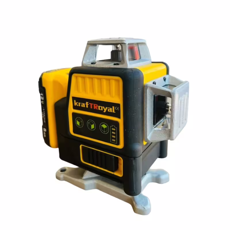 Лазерен нивелир Kraft Royal, самонивелиращ, 4D, дистнационно, жълт, 5VDC, 5Ah