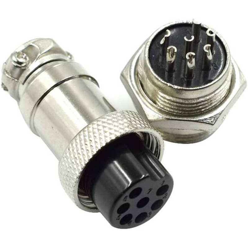 Букса GX16-7, комплект, метална, 7-ца, м+ж, 48VDC, 240VAC, M16x47mm