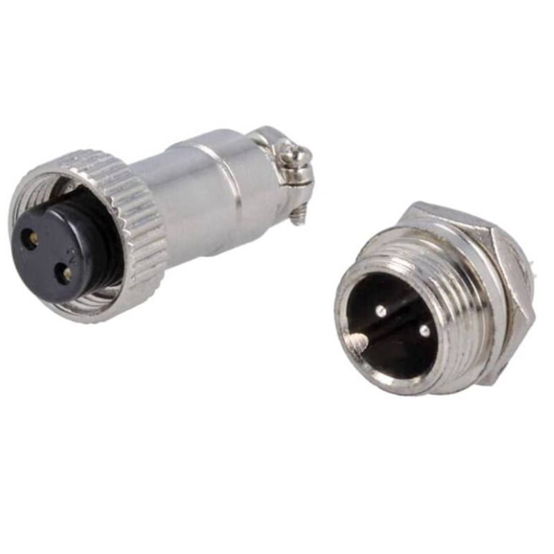 Букса GX16-2, комплект, метална, 2-ка, м+ж, 48VDC, 125VAC, M12x44mm