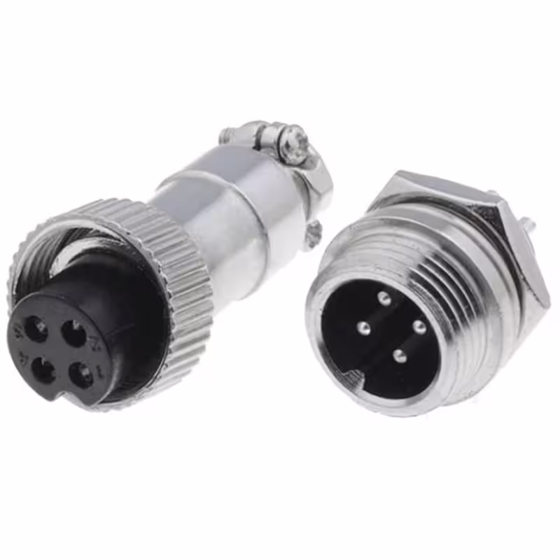 Букса GX16-4, комплект, метална, 4-ка, м+ж, 48VDC, 125VAC, M12x44mm