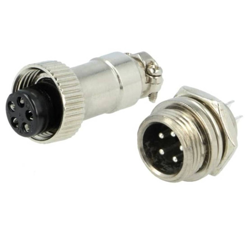 Букса GX16-5, комплект, метална, 5-ца, м+ж, 48VDC, 125VAC, M12x44mm