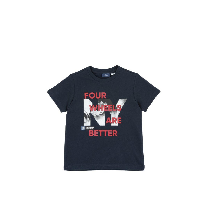 CHICCO Boys Four Wheels Are Better Tee Dark Blue