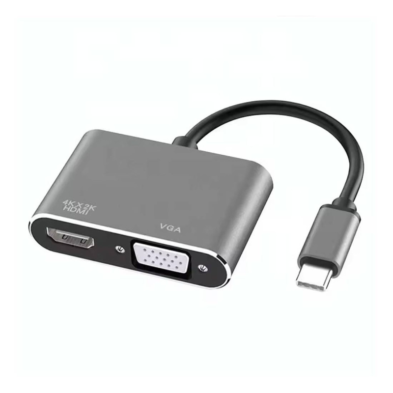 Кабел 2в1, конвертор, 4K, 1080p, HDMI(ж), VGA(ж), TYPE-C(м), 0,15m