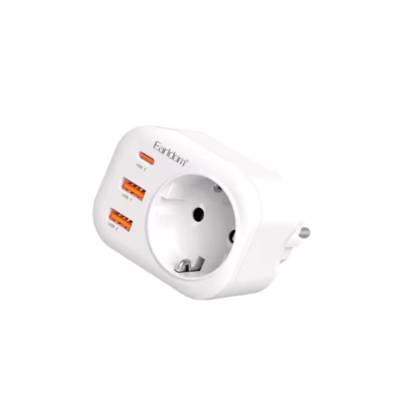 Разклонител за контакт ES-SC18, шуко, 2xUSB, 1xType-C, без кабел, бял, 220VAC, 4000W