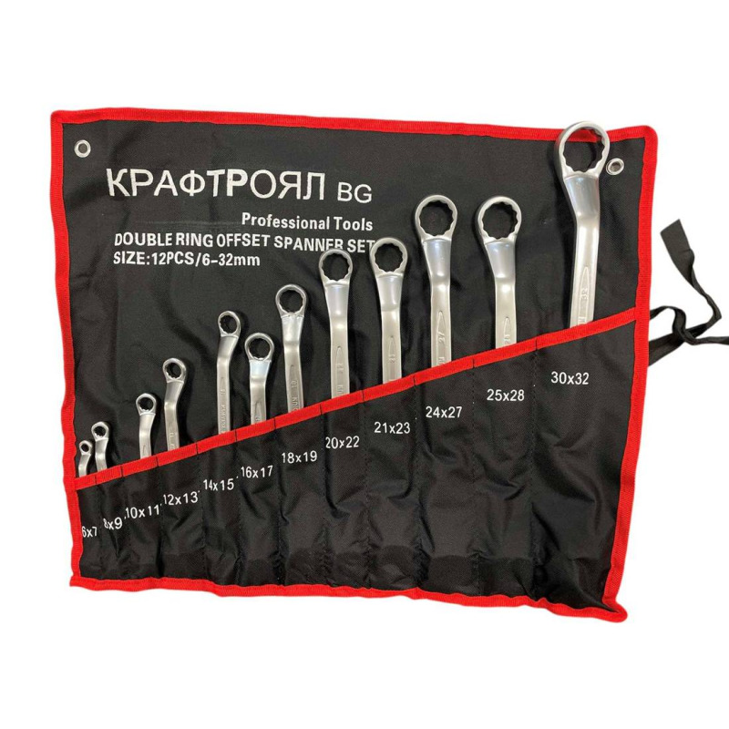 Звездо гаечни ключове Kraft Royal, тип лула, извити, 6-32mm, к-т 12бр.
