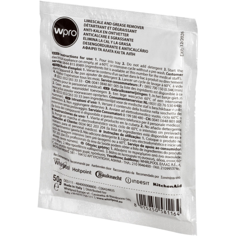 Wpro CLEANER FOR WASHING MACHINE AND DISHWASHER UNIVERSAL 484000008806