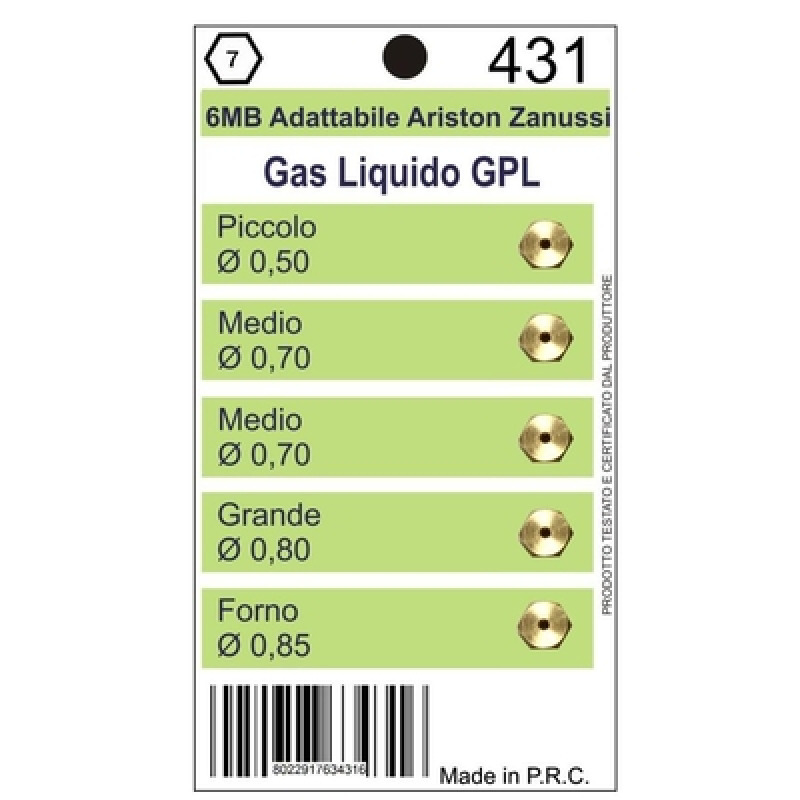 NOZZLE SET 6MV GPL FOR GAS APPLIANCE UNIVERSAL