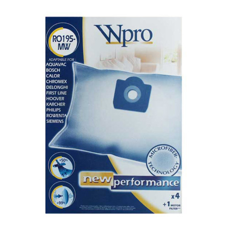 MICROFIBER BAGS 4 PCS+1 FILTER WPRO RO195-MW FOR VACUUM CLEANER