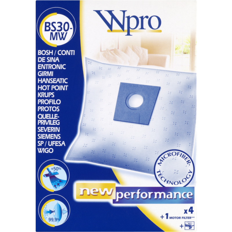 MICROFIBER BAGS 4 PCS+1 FILTER WPRO BS30-MW