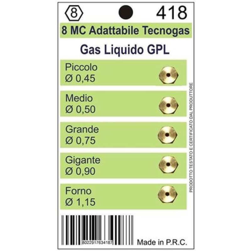 NOZZLE SET 8MS GPL FOR GAS APPLIANCES