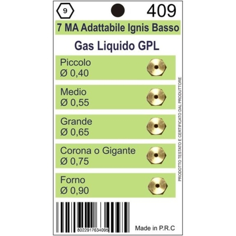 NOZZLE SET 7MA GPL FOR GAS APPLIANCES