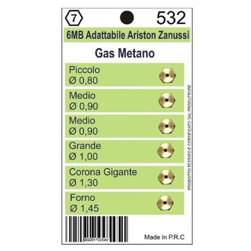 NOZZLE SET 6MV METAN FOR GAS APPLIANCES
