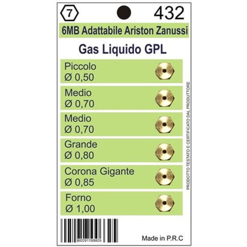 NOZZLE SET 6MV GPL FOR GAS APPLIANCES
