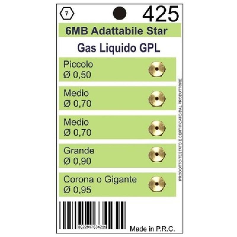 NOZZLE SET 6MV GPL FOR GAS APPLIANCES