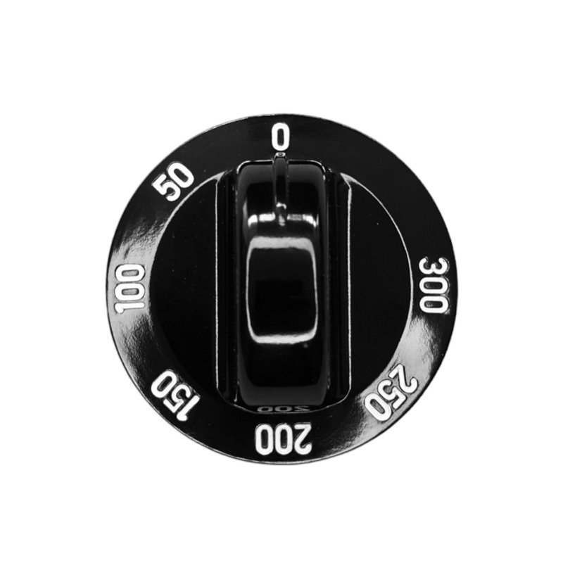 BLACK KNOB WITH THERMOSTAT FROM 0 TO 300 DEGREES + PLATE F 50 FOR COOKING OVENS
