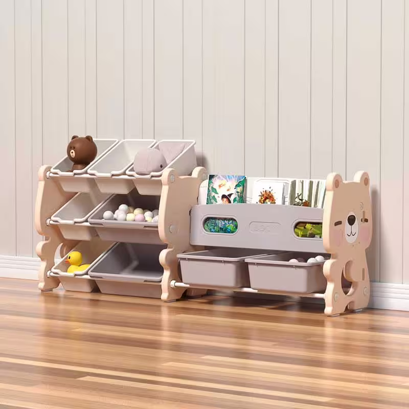 Комбиниран пластмасов скрин за съхранение на играчки и книги - Розово мече